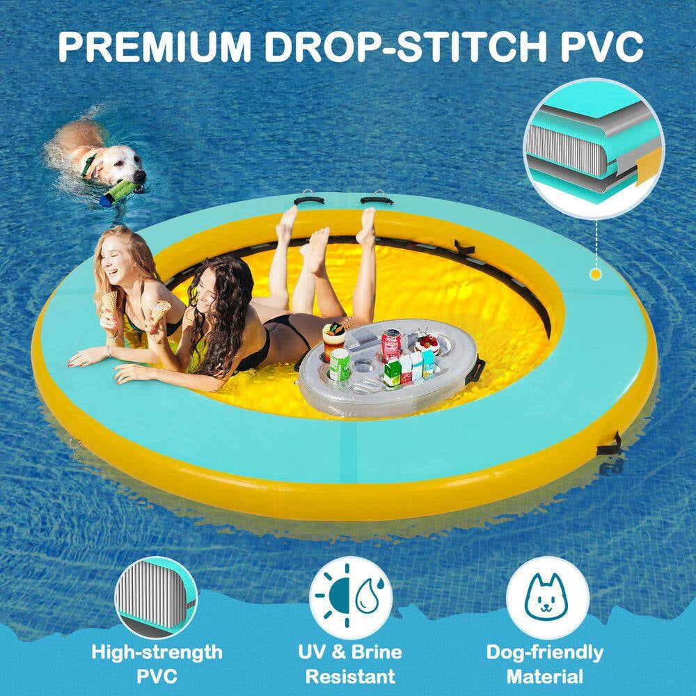 8 Ft. round Inflatable Floating Dock Platform Water Hammock Pool Float with Ladder and Carrying Bag