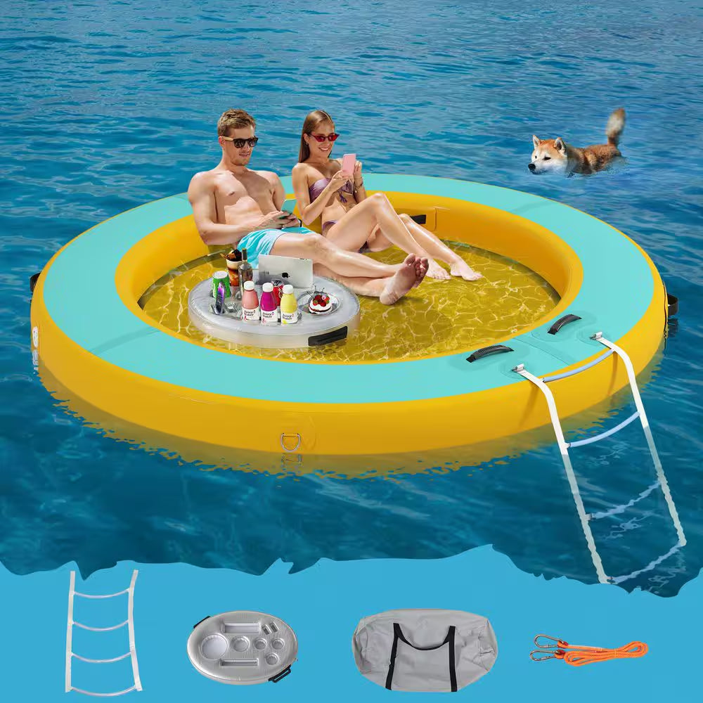 8 Ft. round Inflatable Floating Dock Platform Water Hammock Pool Float with Ladder and Carrying Bag