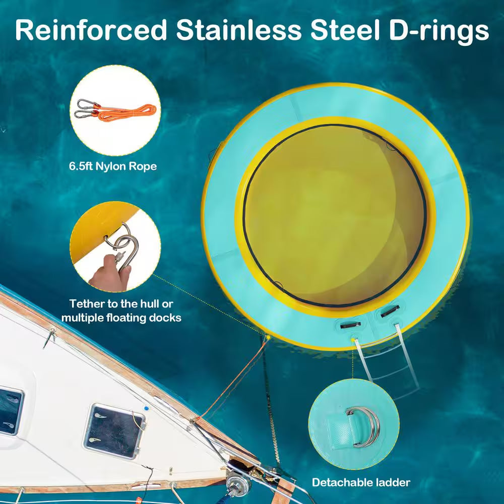 8 Ft. round Inflatable Floating Dock Platform Water Hammock Pool Float with Ladder and Carrying Bag