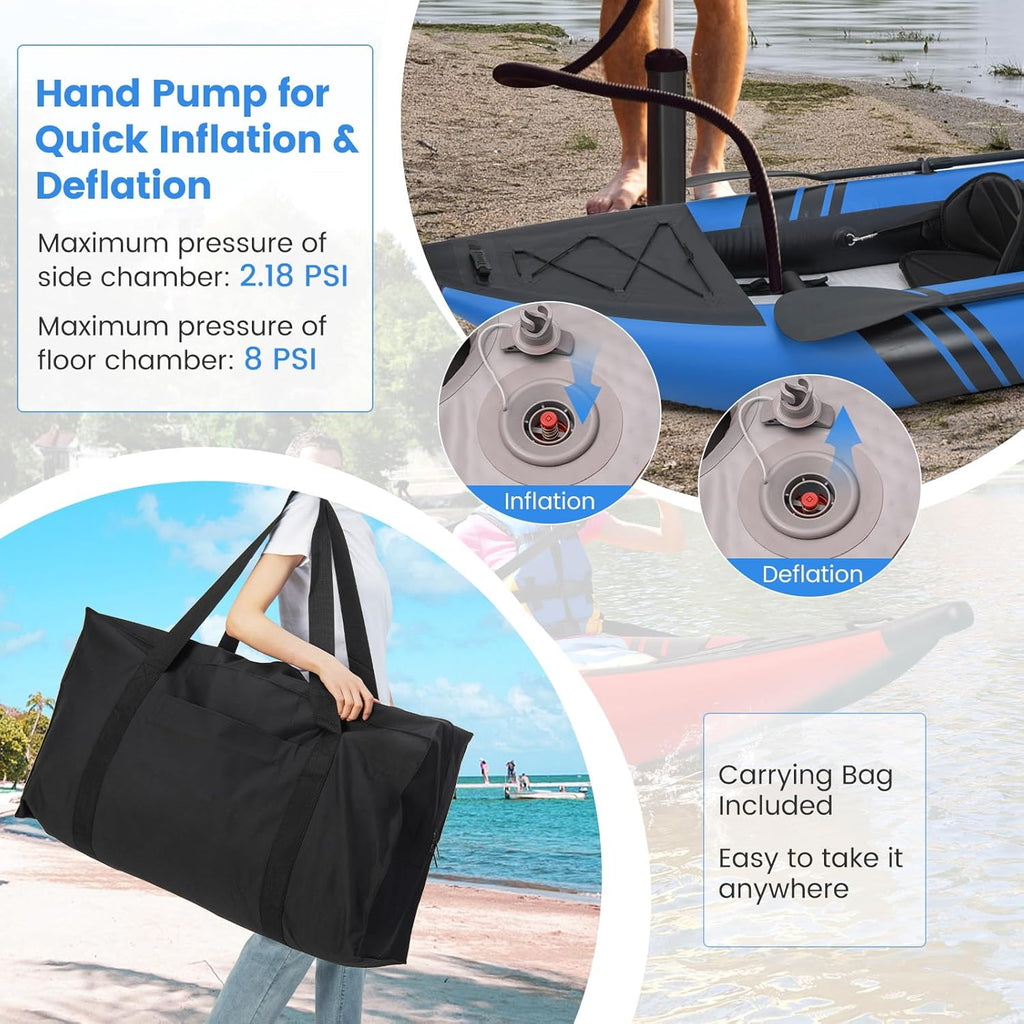 Inflatable Kayak, 12.5Ft 507Lbs Tandem Kayak with 2 Aluminum Paddles, 2 Padded Seats, Footrests, 2 Fins, Hand Pump, Carry Bag & Repair Kit, 2 Person Fishing Touring Kayak for Adults