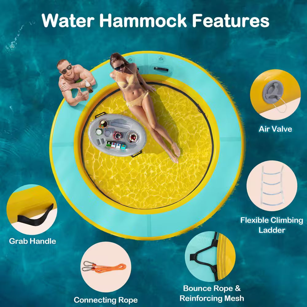 8 Ft. round Inflatable Floating Dock Platform Water Hammock Pool Float with Ladder and Carrying Bag