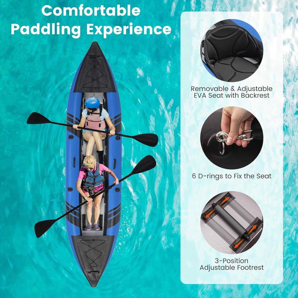 Inflatable Kayak, 12.5Ft 507Lbs Tandem Kayak with 2 Aluminum Paddles, 2 Padded Seats, Footrests, 2 Fins, Hand Pump, Carry Bag & Repair Kit, 2 Person Fishing Touring Kayak for Adults