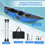 Inflatable Kayak, 12.5Ft 507Lbs Tandem Kayak with 2 Aluminum Paddles, 2 Padded Seats, Footrests, 2 Fins, Hand Pump, Carry Bag & Repair Kit, 2 Person Fishing Touring Kayak for Adults